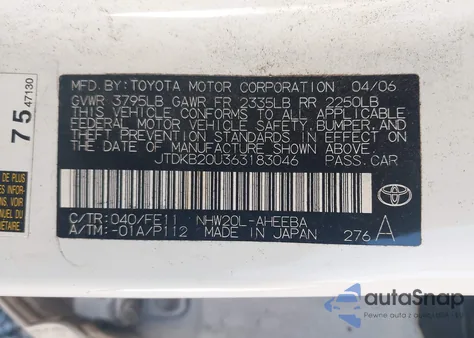 2006 Toyota Prius z USA, uszkodzony, nr VIN JTDKB20U363183046